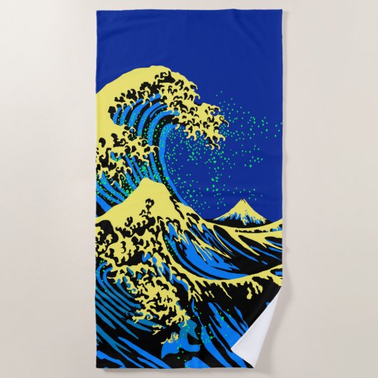 De Great Hokusai Wave in Blue Yellow Pop Style Strandlaken (Voorkant)