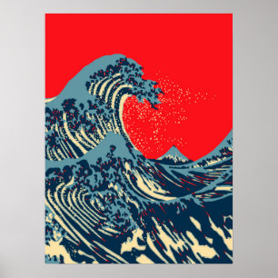 De Great Hokusai Wave in Vibrant Style Poster