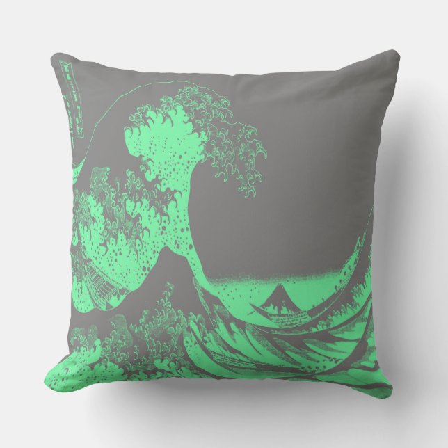 De Great Wave Seafoam Green & Grey Kussen (Voorkant)