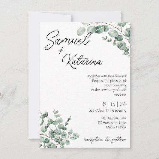 De GreenGenery bruiloft uitnodiging met details (Voorkant)