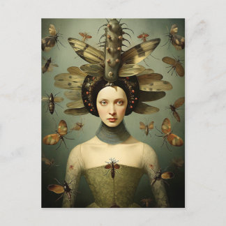 De griezelige retro bug lady briefkaart