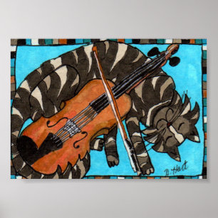 De grijze Kat van de Gestreepte kat met Fiddle van Poster