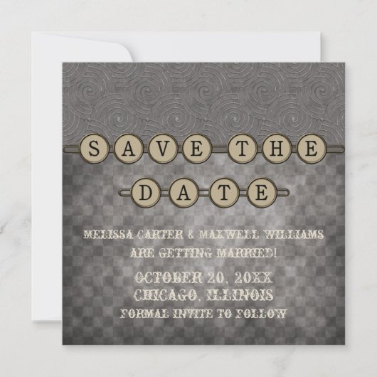 De grijze Sleutels Steampunk sparen de Datum uitno Save The Date (Voorkant)