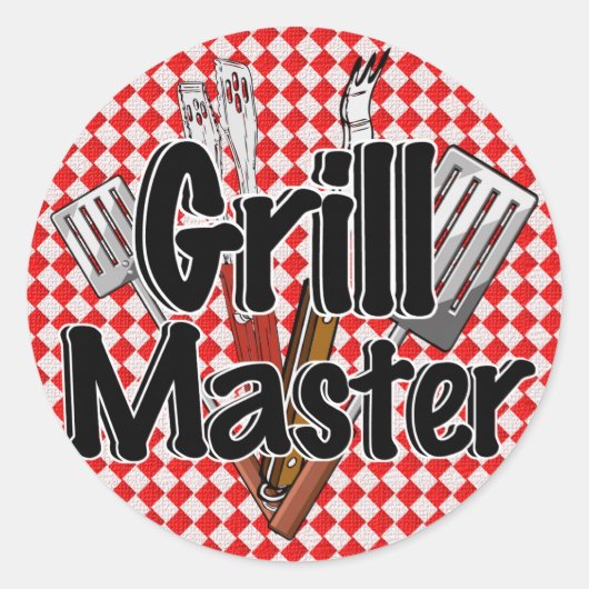 De Grill Master met BBQ Tools Ronde Sticker (Voorkant)