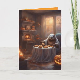 De grillige Halloween-huisbegroeting van mevrouw B Kaart