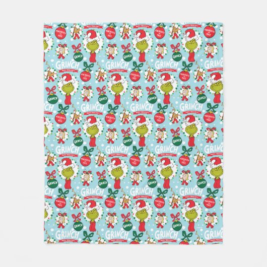 De Grinch | Happy Wholidays Pattern Fleece Deken (Voorkant)