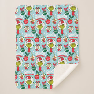 De Grinch   Happy Wholidays Pattern Sherpa Deken