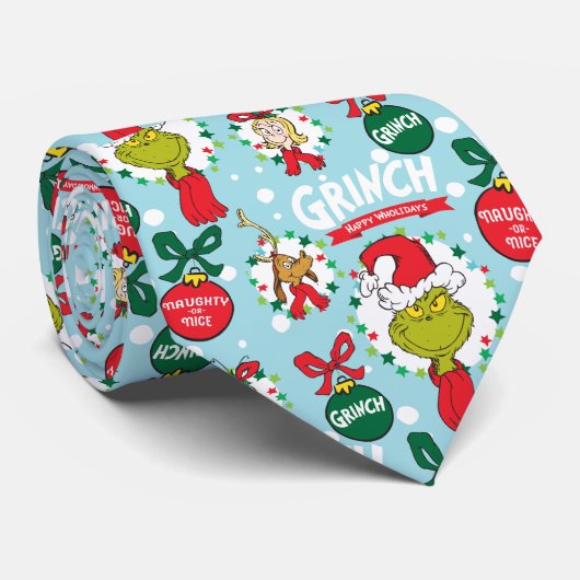 De Grinch | Happy Wholidays Pattern Stropdas (Opgerold)