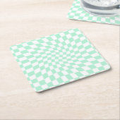 De Groene Controles van de Verkeerde Checkerboard  Vierkante Kartonnen Onderzetter (Schuin)