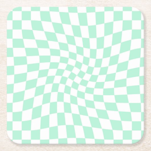 De Groene Controles van de Verkeerde Checkerboard  Vierkante Kartonnen Onderzetter (Voorkant)