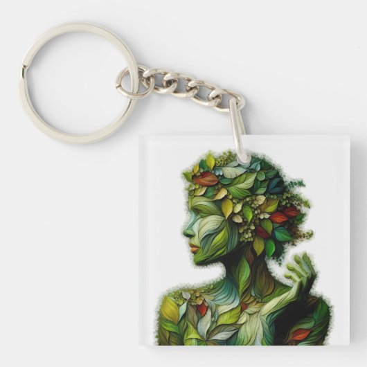De groene dame - witte achtergrond sleutelhanger (voorkant)