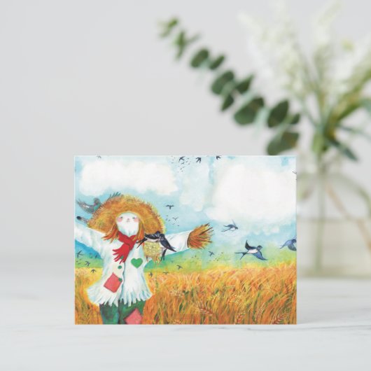 De groene hart vogelverschrikker & zwaluwen illust briefkaart (Staand voorkant)