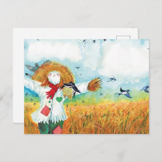 De groene hart vogelverschrikker & zwaluwen illust briefkaart (Voorkant / Achterkant)