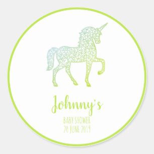 De groene het baby showerpartij van de Eenhoorn Ronde Sticker