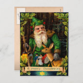 De groene Kerstman in een bos met een hert Feestdagenkaart (Voorkant / Achterkant)