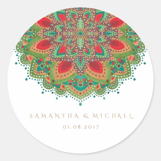 De groene Mandala bruiloft Dank u Sticker (Voorkant)