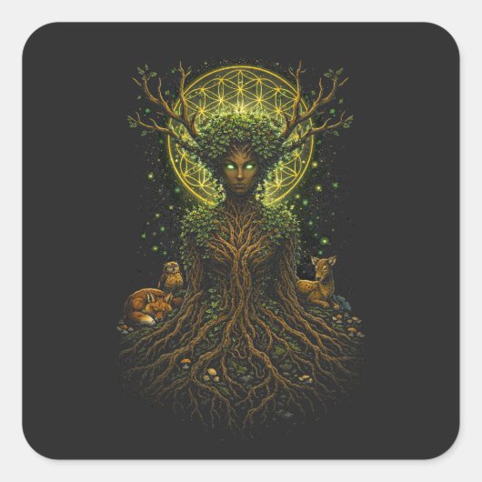 De Groene Moeder Vierkante Sticker (Voorkant)