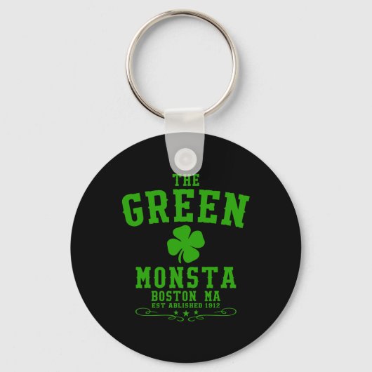 De groene Monsta Clic St Patricks Day Boston naam Sleutelhanger (Voorkant)