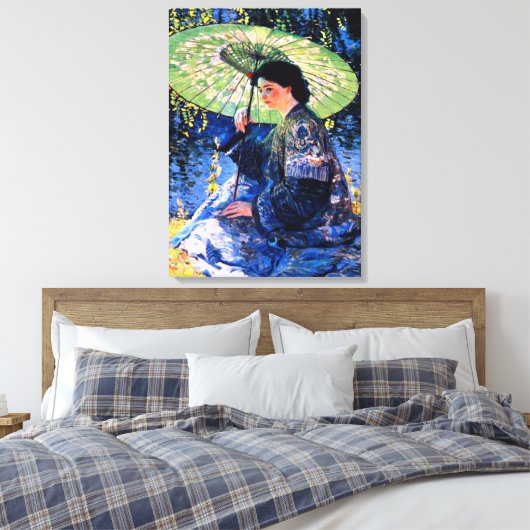 De Groene Parasol, een Schilderij van Guy Rose Canvas Afdruk (Insitu (Slaapkamer))