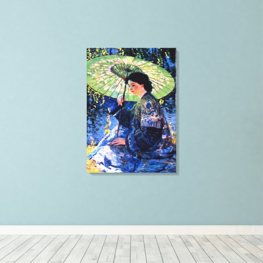 De Groene Parasol, een Schilderij van Guy Rose Canvas Afdruk (Insitu (Houten vloer))
