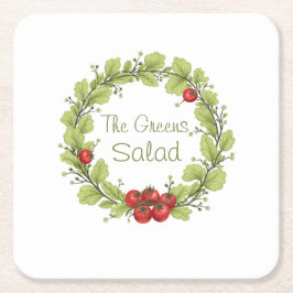 De groene salade vierkante kartonnen onderzetter