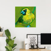 De groene vogel met de blauwe dop poster (Thuiskantoor)