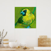 De groene vogel met de blauwe dop poster (Keuken)