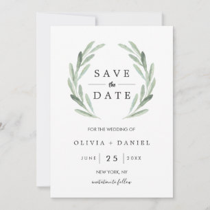 De groene Waterverf Wreath Wedding sparen de Datum Save The Date