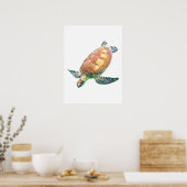 De groene Zee schildpad (gekleurd) Poster (Keuken)