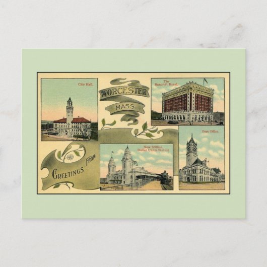 De groeten van 1910 van het MA van Worcester Briefkaart (Voorkant)