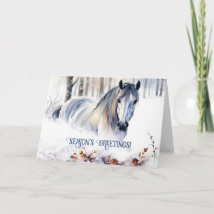 De groeten van het paard in het sneeuwseizoen feestdagen kaart