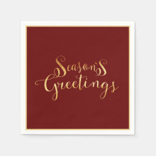 De groeten van het seizoen Gold Red Script Elegant Servet