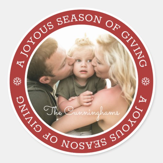 De groeten van Joyous Season | Aangepaste foto Ronde Sticker (Voorkant)