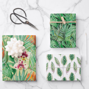 De grote bladeren van palmbomen en monstera inpakpapier vel