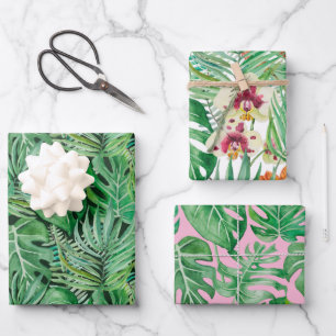 De grote bladeren van palmbomen en monstera inpakpapier vel