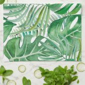 De grote bladeren van palmbomen en monstera theedoek (Gevouwen)