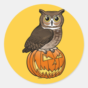 De Grote Gehoornde Uil van Halloween Ronde Sticker