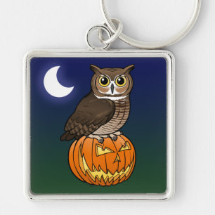 De Grote Gehoornde Uil van Halloween Sleutelhanger
