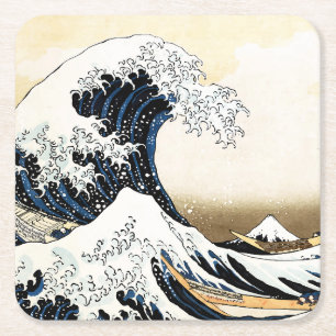 De Grote Golf bij Kanagawa Hokusai, Japanse kunst Vierkante Kartonnen Onderzetter