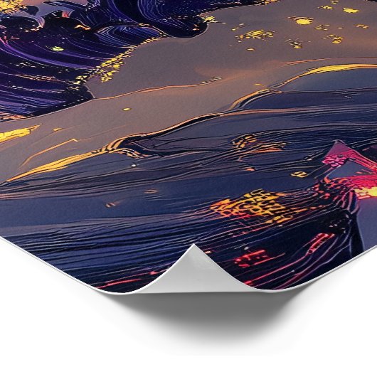 De grote golf synthwave cyberpunk artwork poster (Hoek)