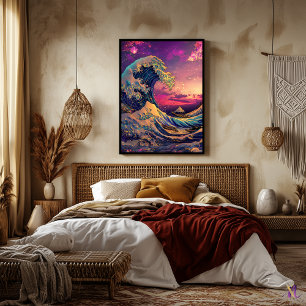 De grote golf synthwave cyberpunk artwork poster