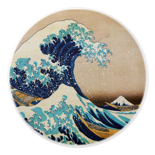 De Grote Golf van Hokusai,  Japans Keramische Knop (Voorkant)