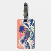 De grote golf van kanagawa- en palmbomen bagagelabel (Achterkant verticaal)