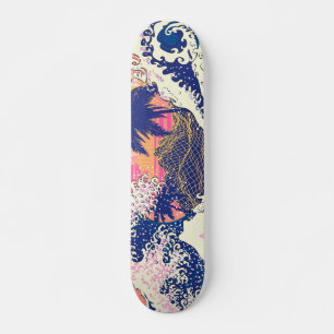 De grote golf van kanagawa- en palmbomen skateboard