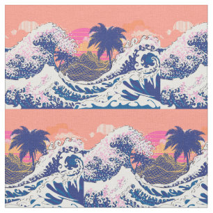 De grote golf van kanagawa- en palmbomen stof