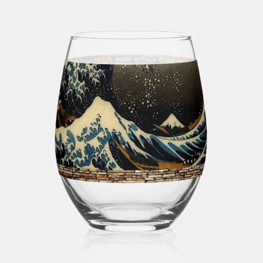 De Grote Golf van Kanagawa Japanse Kunstenaar Wijnglas Zonder Voet (Voorkant)