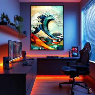 De grote golf van Kanagawa - kubistische minimalis Poster