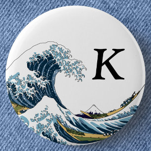 De Grote Golf van Kanagawa: Monogram Ronde Button 5,7 Cm