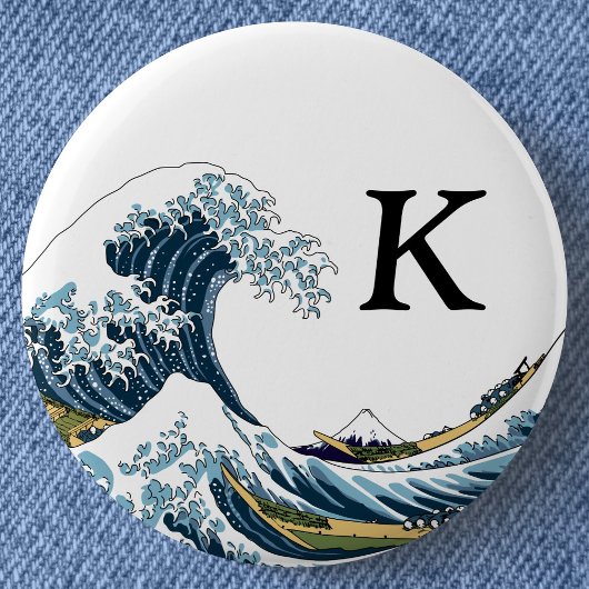 De Grote Golf van Kanagawa: Monogram Ronde Button 5,7 Cm