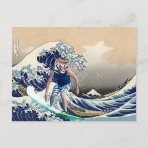 De Grote Golf van Kanagawa Tiger Surfer Briefkaart